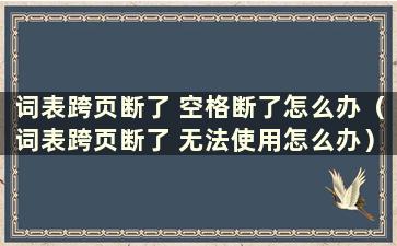 词表跨页断了 空格断了怎么办（词表跨页断了 无法使用怎么办）